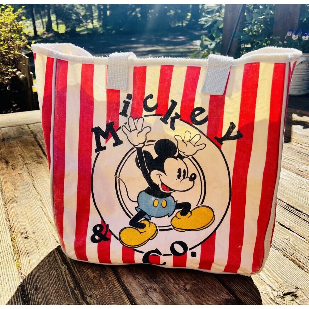 Mickey Mouse & Co • Canvas Tote Beach Bag • Candy Striper • Walt Disney • VTG